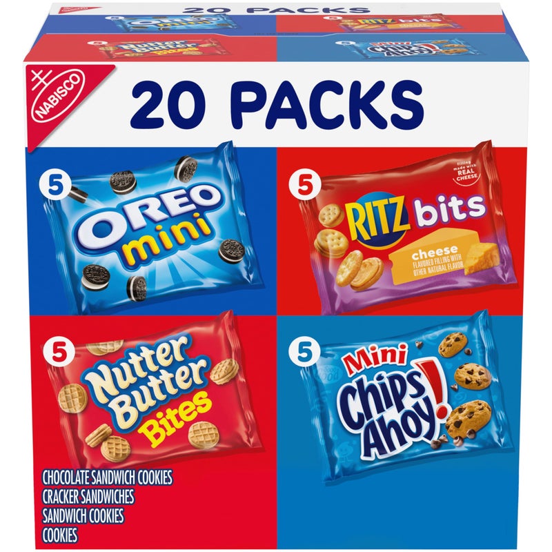 Nabisco Classic Mix Variety Pack, OREO Mini, CHIPS AHOY! Mini, Nutter Butter Bites, RITZ Bits Cheese, Christmas Stocking Stuffers, 20 Snack Packs - Image 1